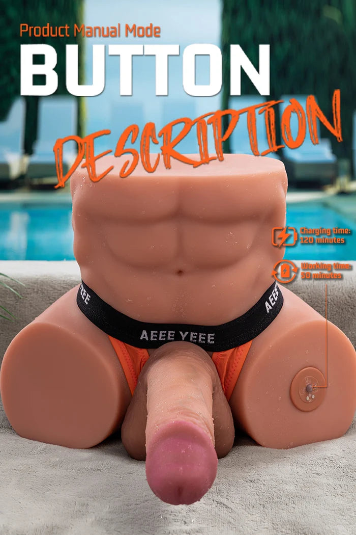 Gretel: 6,5 kg männlicher Sexpuppen-Torso mit 19 cm langem Stoß- und Vibrationsdildo
