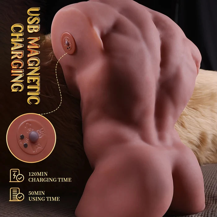 Fitter: 11.5KG Teleskop-Vibrator-Torso mit App-Steuerung (abnehmbarer Dildo, 4 Aufsätze)